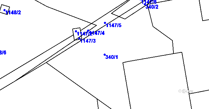 Parcela st. 340/1 v KÚ Ostrá, Katastrální mapa