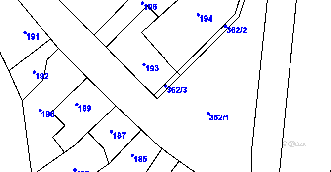 Parcela st. 362/3 v KÚ Ostrá, Katastrální mapa