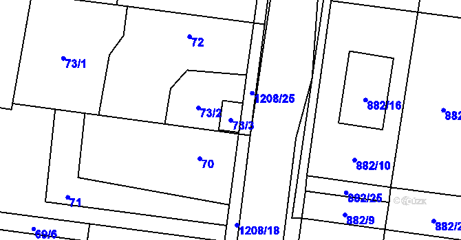 Parcela st. 73/3 v KÚ Ostrá, Katastrální mapa