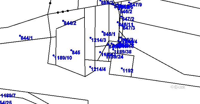 Parcela st. 1189/3 v KÚ Ostrá, Katastrální mapa