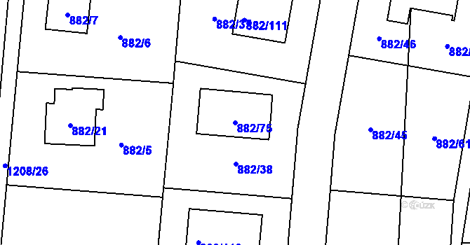 Parcela st. 882/75 v KÚ Ostrá, Katastrální mapa