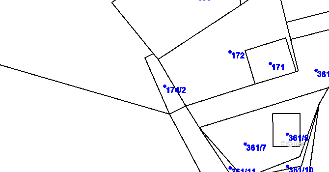 Parcela st. 174/2 v KÚ Ostrá, Katastrální mapa