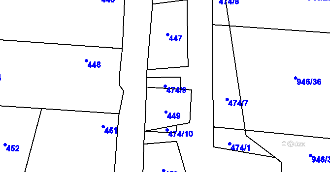 Parcela st. 474/9 v KÚ Ostrá, Katastrální mapa