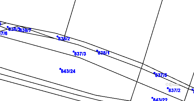 Parcela st. 838/1 v KÚ Ostrá, Katastrální mapa