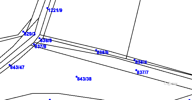 Parcela st. 838/6 v KÚ Ostrá, Katastrální mapa