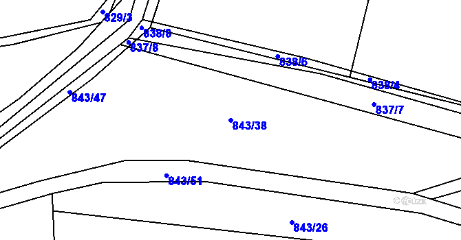 Parcela st. 843/38 v KÚ Ostrá, Katastrální mapa