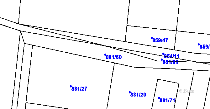 Parcela st. 881/60 v KÚ Ostrá, Katastrální mapa