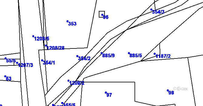 Parcela st. 885/9 v KÚ Ostrá, Katastrální mapa
