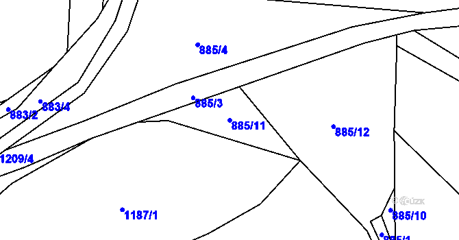 Parcela st. 885/11 v KÚ Ostrá, Katastrální mapa