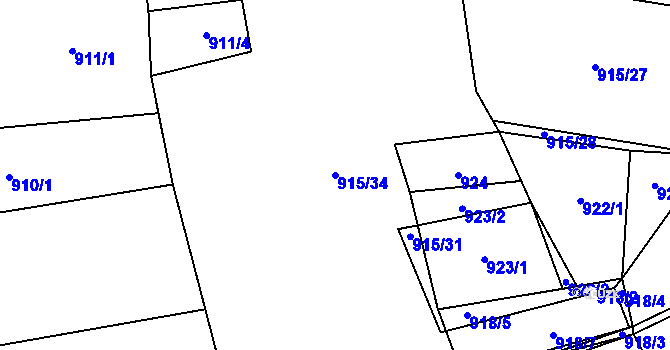 Parcela st. 915/34 v KÚ Ostrá, Katastrální mapa