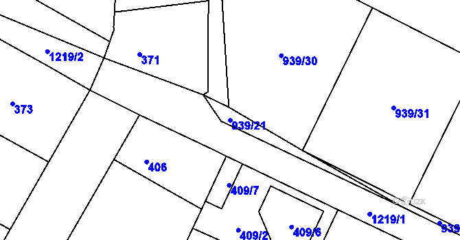 Parcela st. 939/21 v KÚ Ostrá, Katastrální mapa