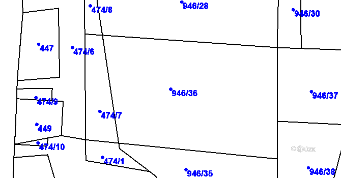 Parcela st. 946/36 v KÚ Ostrá, Katastrální mapa