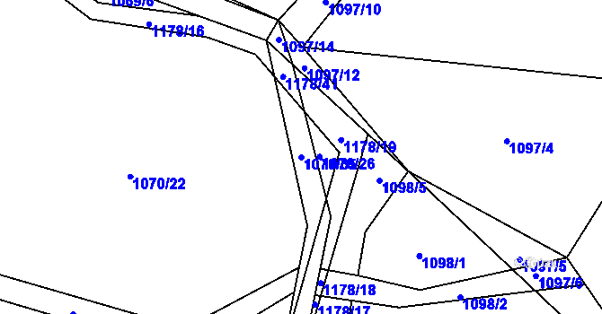 Parcela st. 1070/35 v KÚ Ostrá, Katastrální mapa