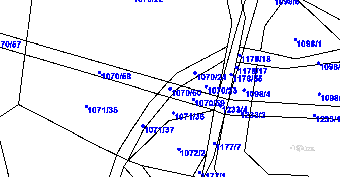 Parcela st. 1070/60 v KÚ Ostrá, Katastrální mapa