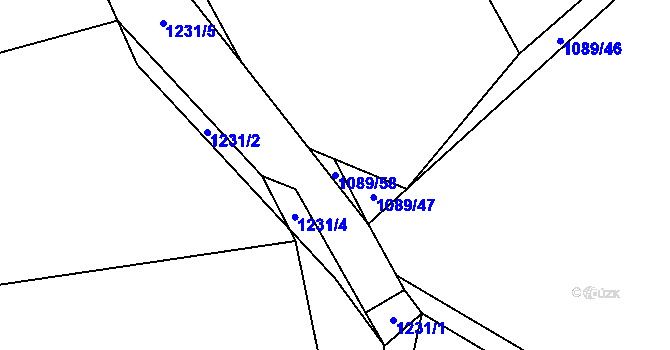 Parcela st. 1089/58 v KÚ Ostrá, Katastrální mapa
