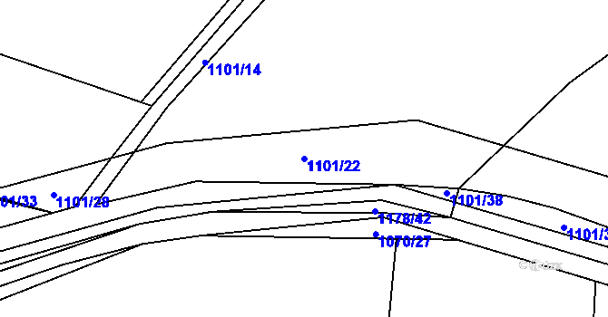 Parcela st. 1101/22 v KÚ Ostrá, Katastrální mapa