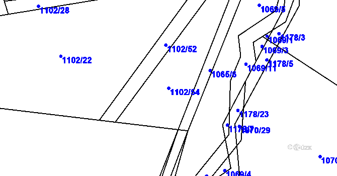 Parcela st. 1102/54 v KÚ Ostrá, Katastrální mapa