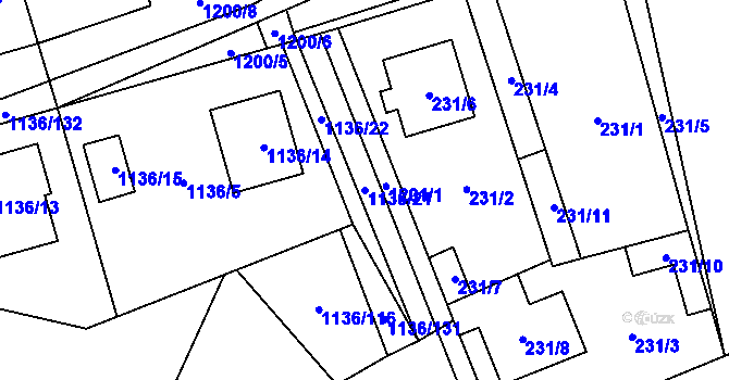 Parcela st. 1136/21 v KÚ Ostrá, Katastrální mapa