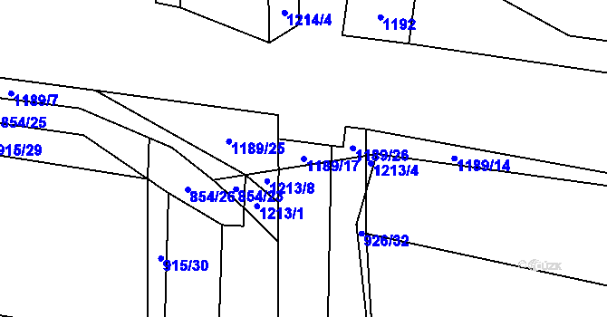 Parcela st. 1189/17 v KÚ Ostrá, Katastrální mapa