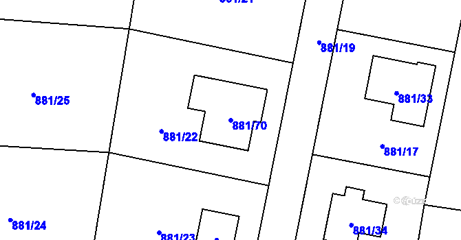 Parcela st. 881/70 v KÚ Ostrá, Katastrální mapa