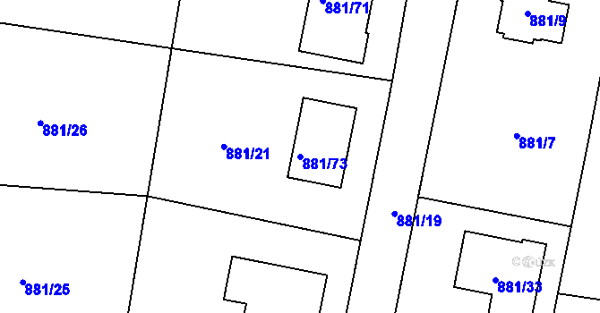Parcela st. 881/73 v KÚ Ostrá, Katastrální mapa