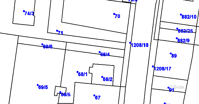 Parcela st. 68/4 v KÚ Ostrá, Katastrální mapa