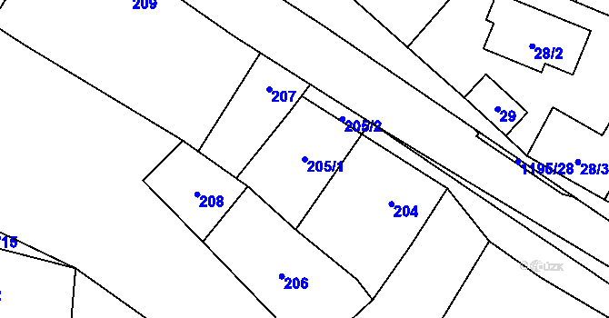 Parcela st. 205/1 v KÚ Ostrá, Katastrální mapa