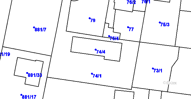 Parcela st. 74/4 v KÚ Ostrá, Katastrální mapa