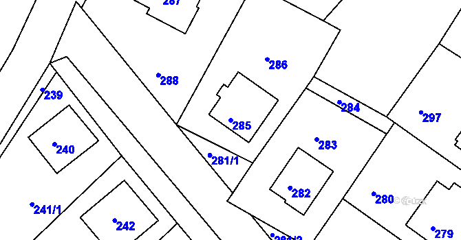 Parcela st. 285 v KÚ Ostrata, Katastrální mapa