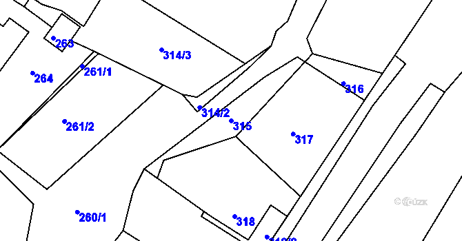 Parcela st. 315 v KÚ Ostrata, Katastrální mapa
