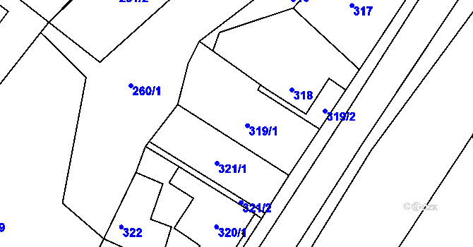 Parcela st. 319 v KÚ Ostrata, Katastrální mapa