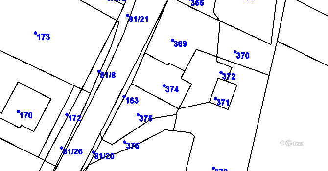 Parcela st. 374 v KÚ Ostrata, Katastrální mapa