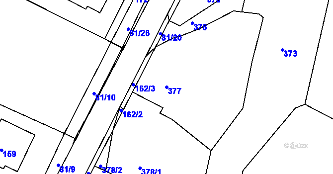 Parcela st. 377 v KÚ Ostrata, Katastrální mapa
