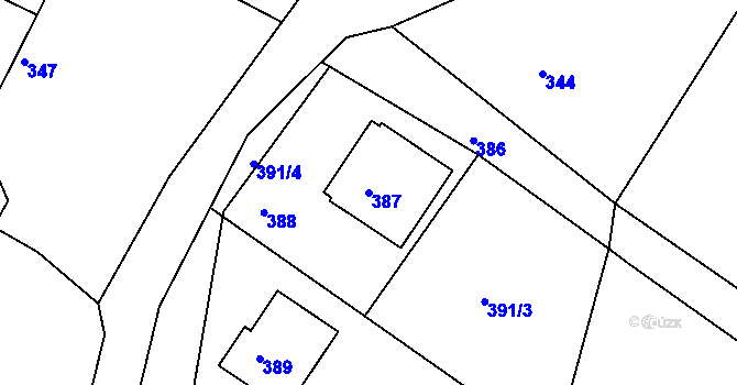 Parcela st. 387 v KÚ Ostrata, Katastrální mapa