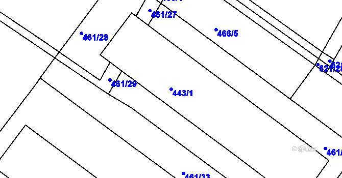 Parcela st. 443/1 v KÚ Ostrata, Katastrální mapa