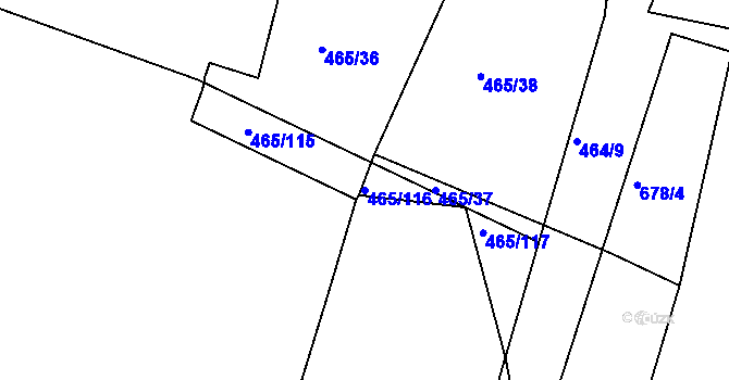 Parcela st. 465/116 v KÚ Ostrata, Katastrální mapa