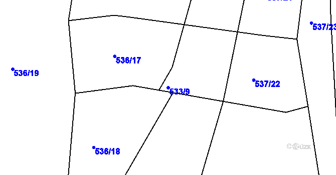 Parcela st. 533/9 v KÚ Ostrata, Katastrální mapa