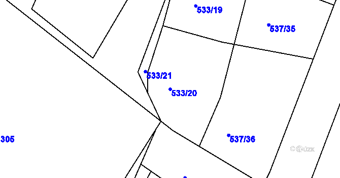 Parcela st. 533/20 v KÚ Ostrata, Katastrální mapa