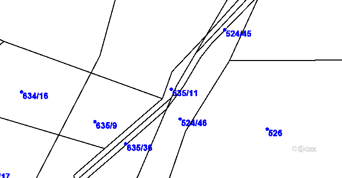 Parcela st. 635/11 v KÚ Ostrata, Katastrální mapa