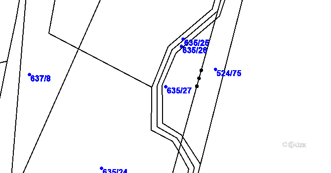 Parcela st. 635/27 v KÚ Ostrata, Katastrální mapa