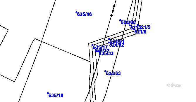 Parcela st. 635/33 v KÚ Ostrata, Katastrální mapa