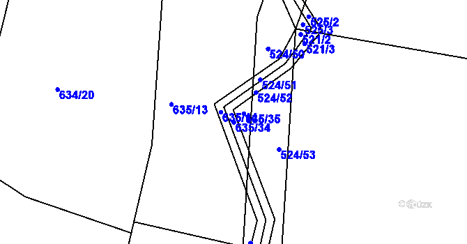 Parcela st. 635/34 v KÚ Ostrata, Katastrální mapa