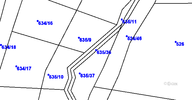 Parcela st. 635/36 v KÚ Ostrata, Katastrální mapa
