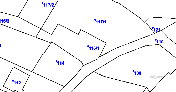 Parcela st. 116/1 v KÚ Ostrata, Katastrální mapa