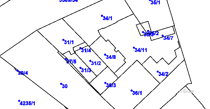 Parcela st. 34/8 v KÚ Moravská Ostrava, Katastrální mapa