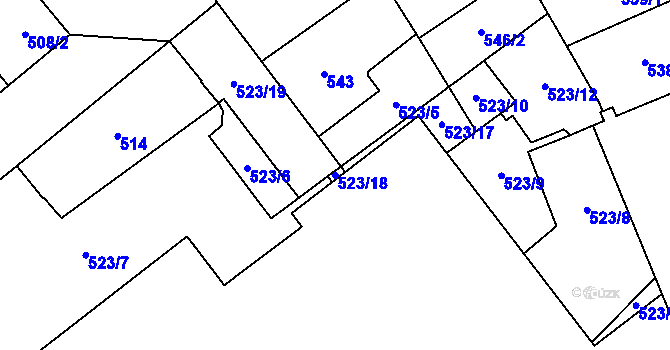 Parcela st. 523/18 v KÚ Moravská Ostrava, Katastrální mapa