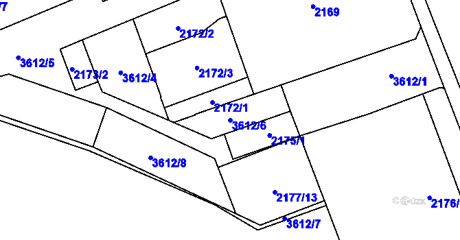 Parcela st. 3612/6 v KÚ Moravská Ostrava, Katastrální mapa
