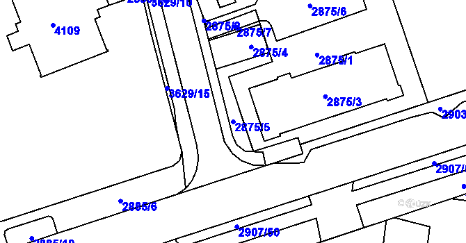 Parcela st. 2875/5 v KÚ Moravská Ostrava, Katastrální mapa