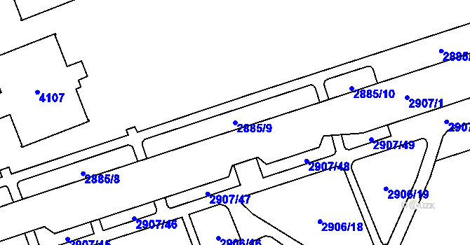 Parcela st. 2885/9 v KÚ Moravská Ostrava, Katastrální mapa