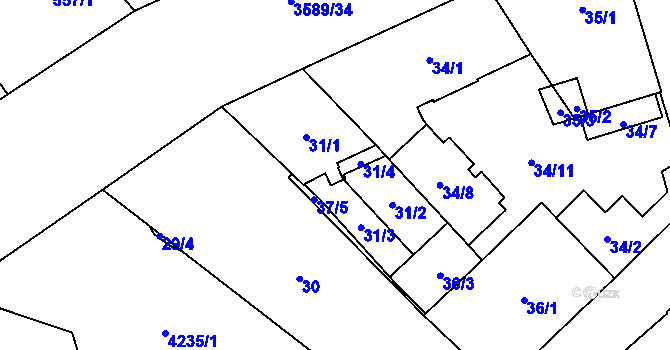 Parcela st. 31/5 v KÚ Moravská Ostrava, Katastrální mapa